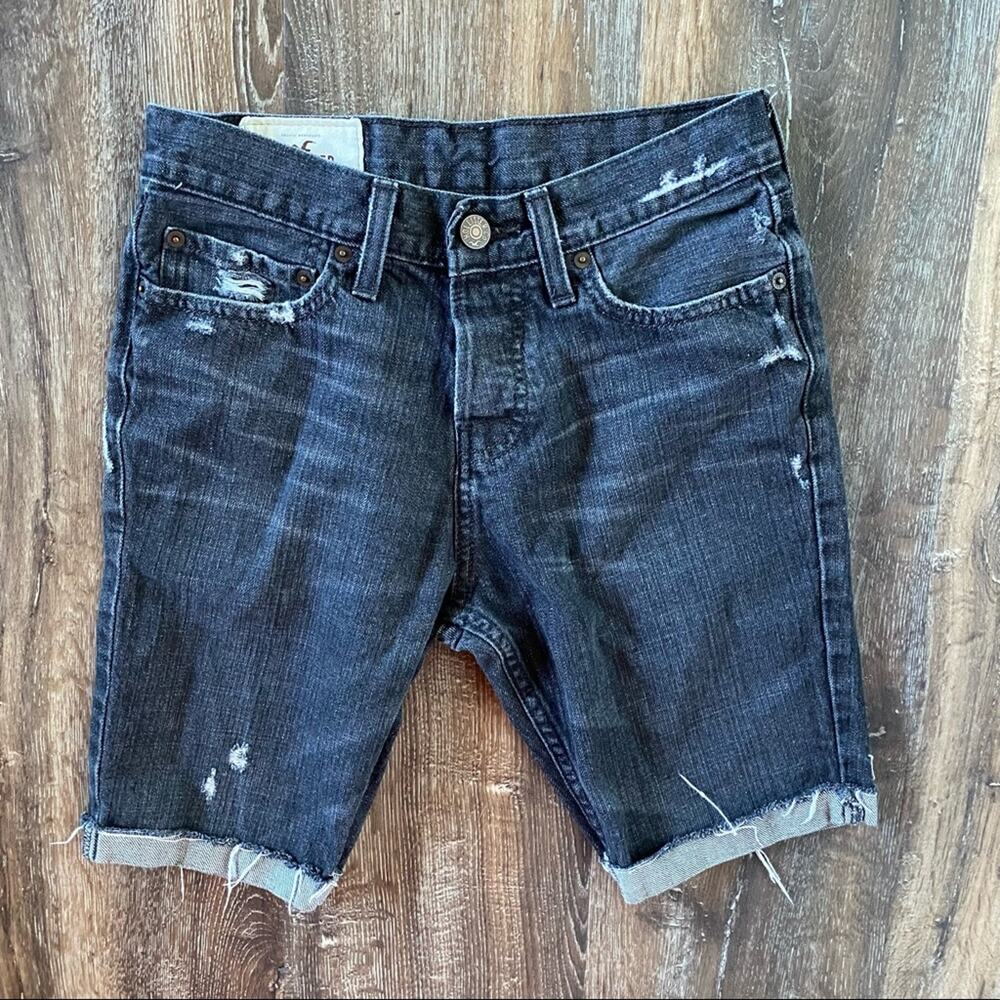 Hollister Guys Distressed Skinny Button Fly Denim Shorts Black Size 28W